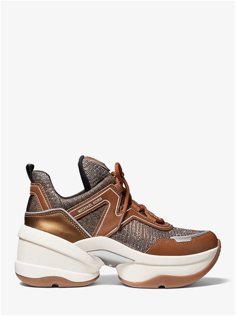 michael kors olympia glitter chain-mesh and leather trainer|Michael Kors.